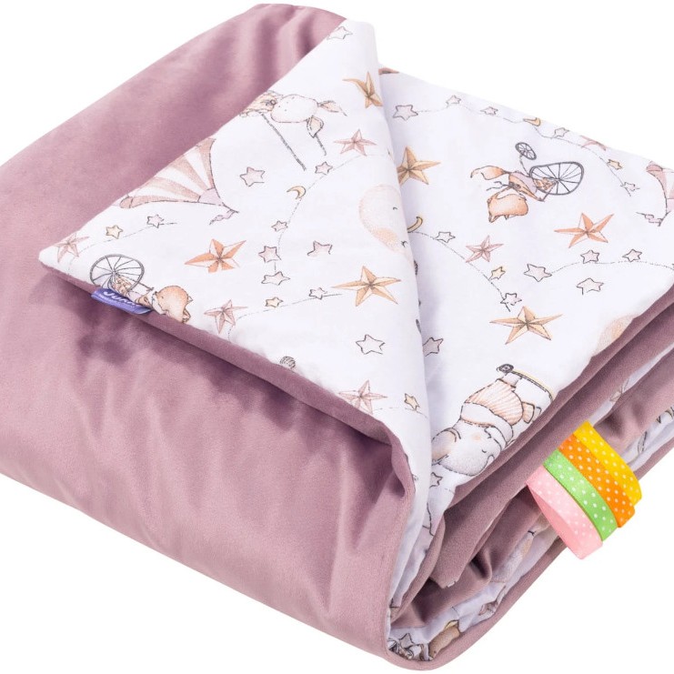 Βρεφική κουβέρτα διπλής όψης circus με κέντημα ονόματος 75×100