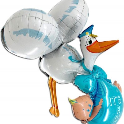Μπαλόνι γέννησης Πελαργός αγοράκι 3D 157 εκ