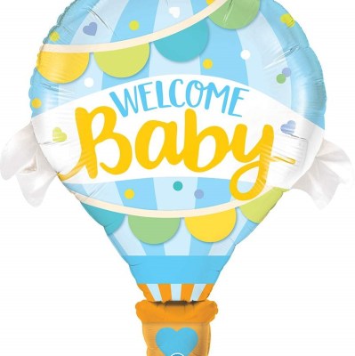 Μπαλόνι γέννησης Welcome Baby μπλε αερόστατο 107 εκ