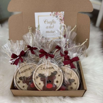 Στολιδάκι ξύλινο ταρανδάκι με όνομα 10cm