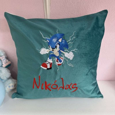 Βελούδινο μαξιλάρι με κέντημα sonic 40x40cm