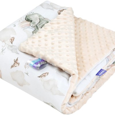 Βρεφική κουβέρτα διπλής όψης Πεόνια με κέντημα ονόματος 75×100