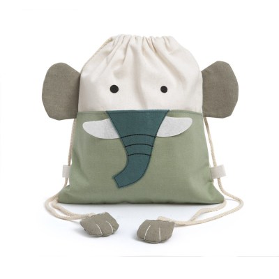 Υφασμάτινο Backpack με σχέδιο Ελεφαντάκι σε εκρού - πράσινο