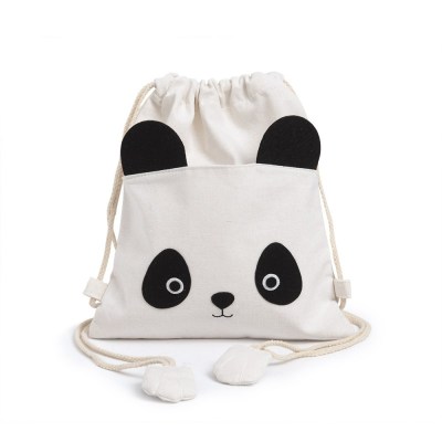 Υφασμάτινο Backpack με σχέδιο Panda σε εκρού χρώμα με τσεπάκι μπροστά. Ιδανικό για παιδικό δώρο.